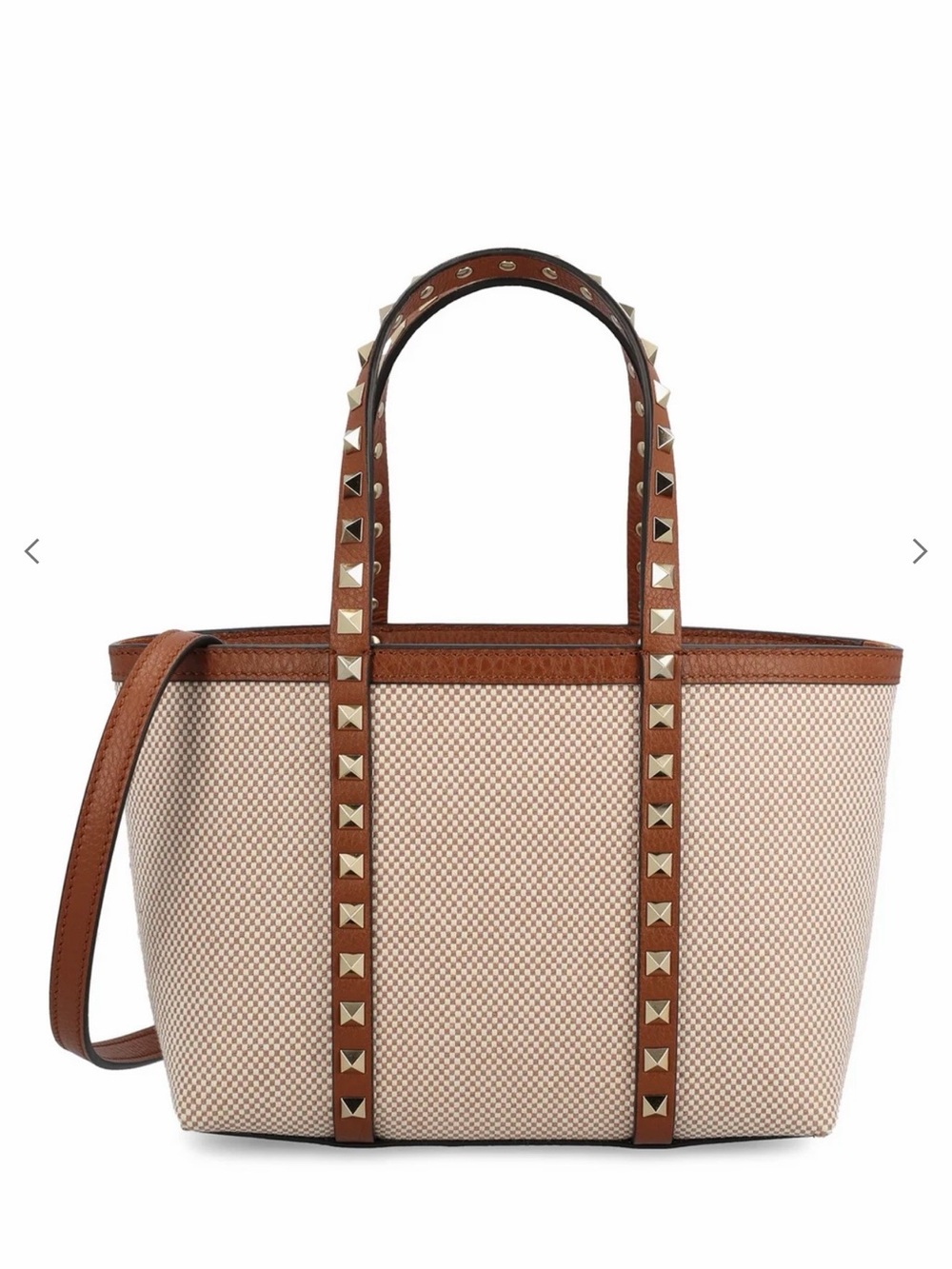 Valentino Brown & Cream Rockstud Canvas mini Tote